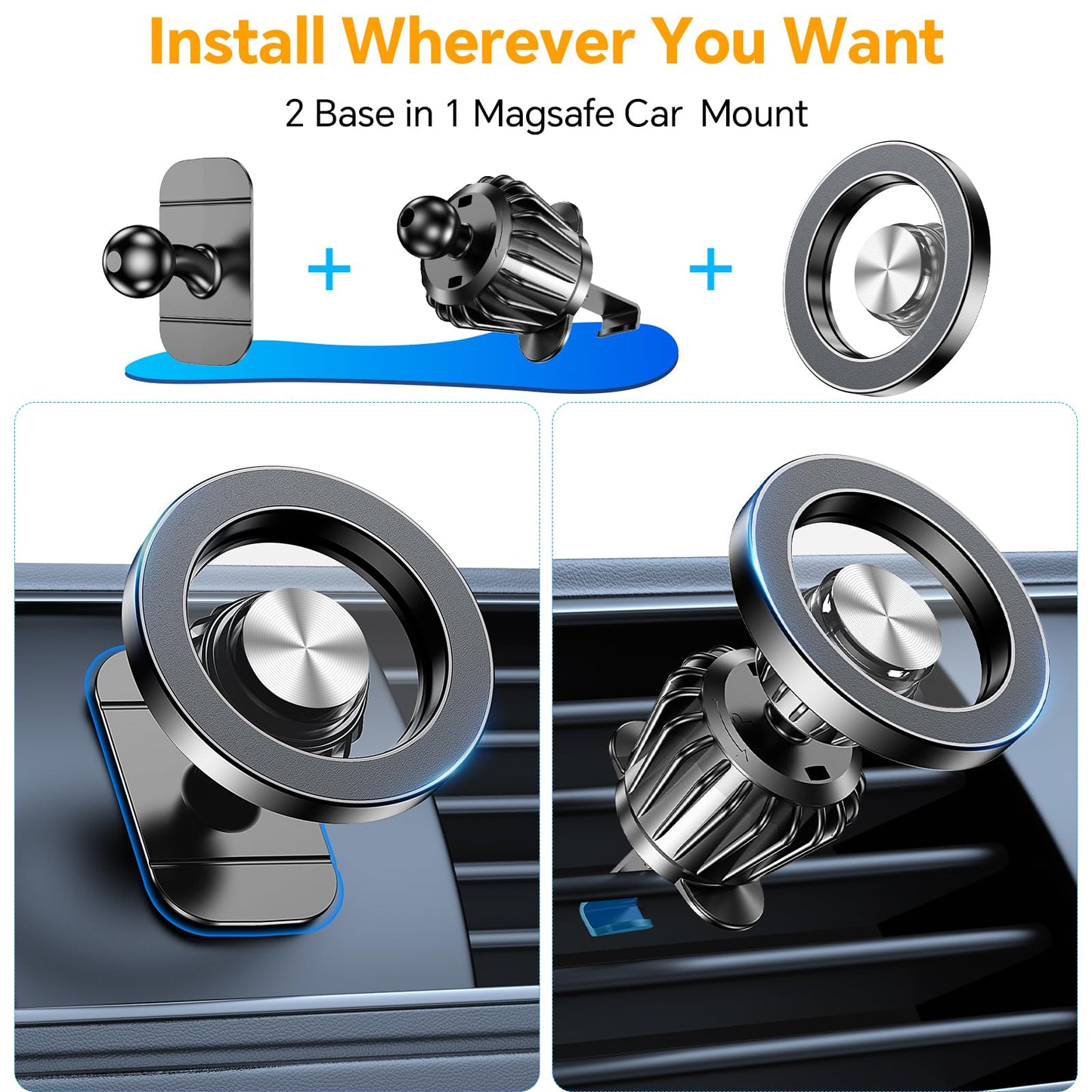 Kaistyle for Magsafe Car Mount【20 Strong Magnets】Magnetic Phone Holder for Car Phone Holder Mount Dash Mounted Holders Cell Phone Holders for Your Car Accessories for Women Men for iPhone 17 16 15 14